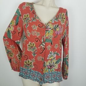 Willow & root floral boho blouse  wooden buttons